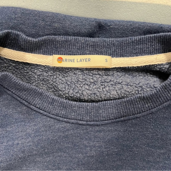Marine Layer Jenny Crewneck Carolina Blue Stripe Rib Trim Pullover Sweatshirt S - Picture 4 of 6